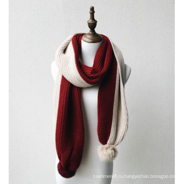 Женские зимние унисекс теплый 2 тонов вязаный шарф с помпонами (SK161)